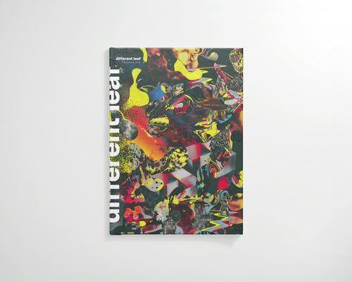 Different Leaf Season One hardcover book with vibrant abstract collage cover and vertical title on spine.