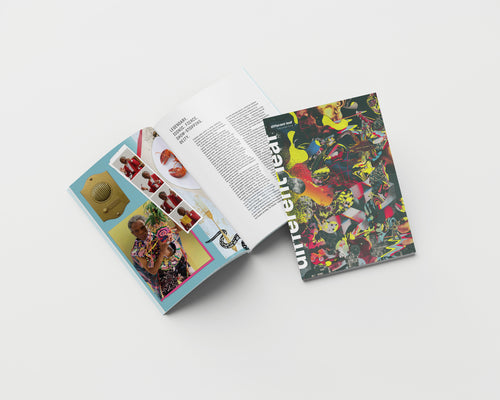 Open Different Leaf Season One hardcover showing colorful collage cover and interior editorial spreads