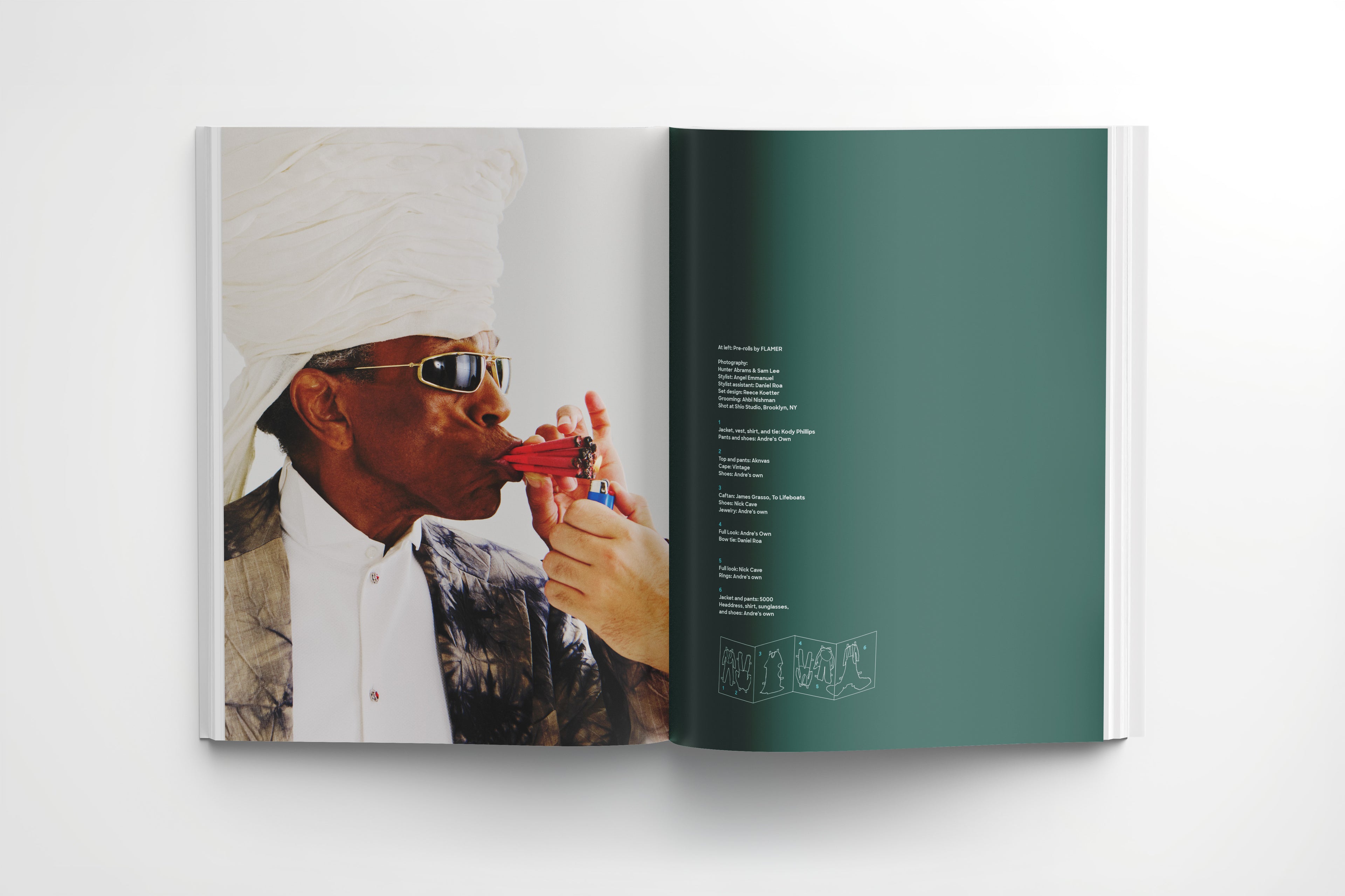 Different Leaf Season One interior spread with portrait lighting object and editorial credits page